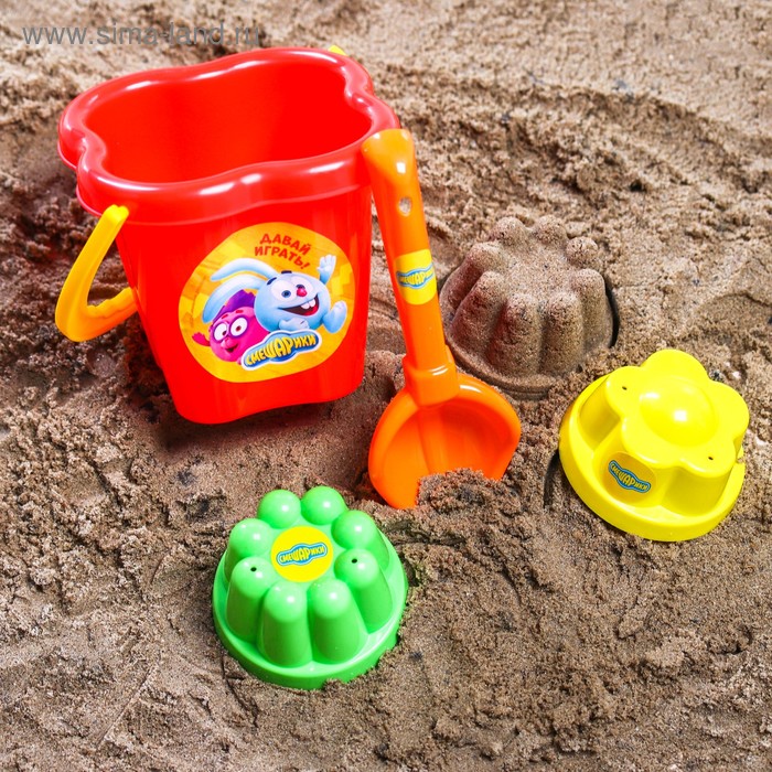 Набор для игры в песке: ведро, совок, 2 формочки, СМЕШАРИКИ