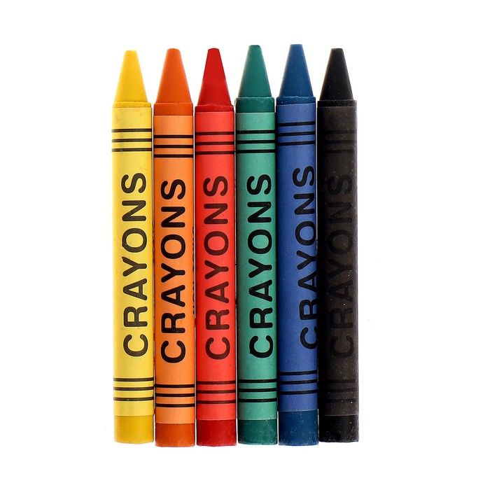 Восковые карандаши, набор 6 цветов, высота 1 шт - 8 см, диаметр 0,8 см