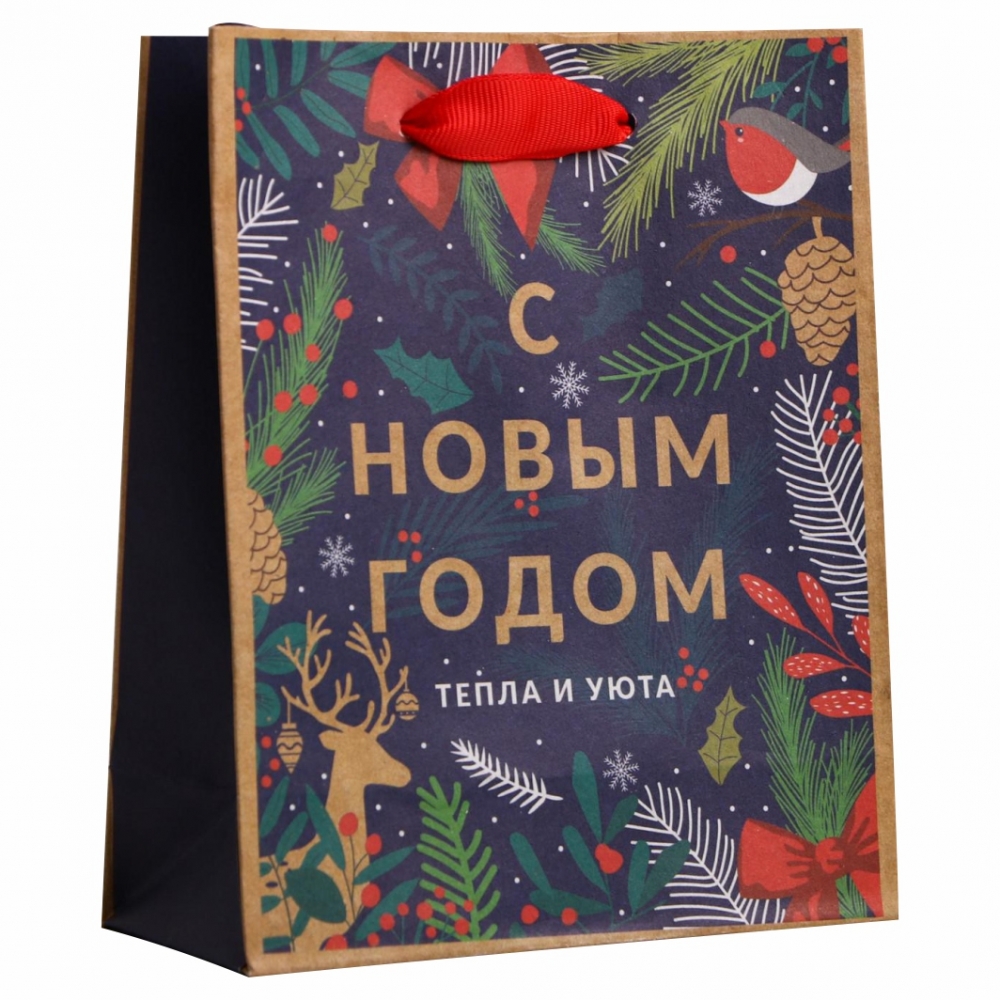 Пакет крафтовый вертикальный «Новогодний лес», S 12 × 15 × 5.5 см