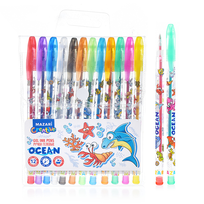 Набор ручек гелевых с блёстками OCEAN, с ароматизированными чернилами, 12 цв., пулевидный пиш.узел 0