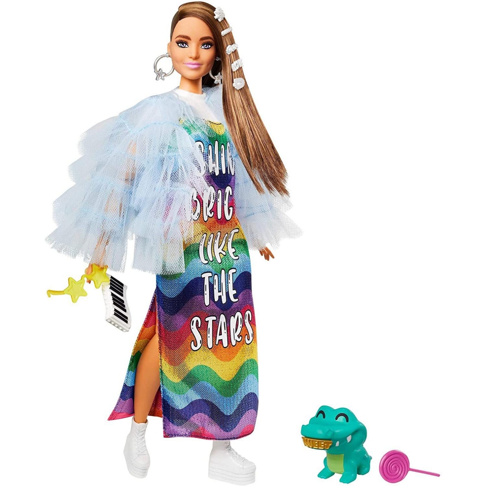 Barbie Кукла Экстра в радужном платье
