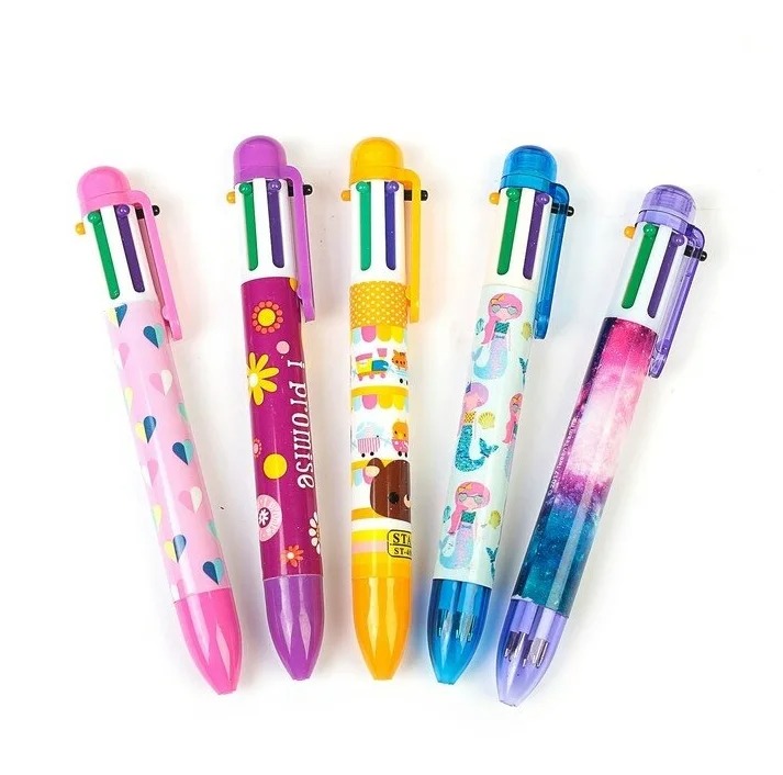 Ручка шариковая,многоцветная, автоматическая, 6-ти цветная, с рисунком, МИКС