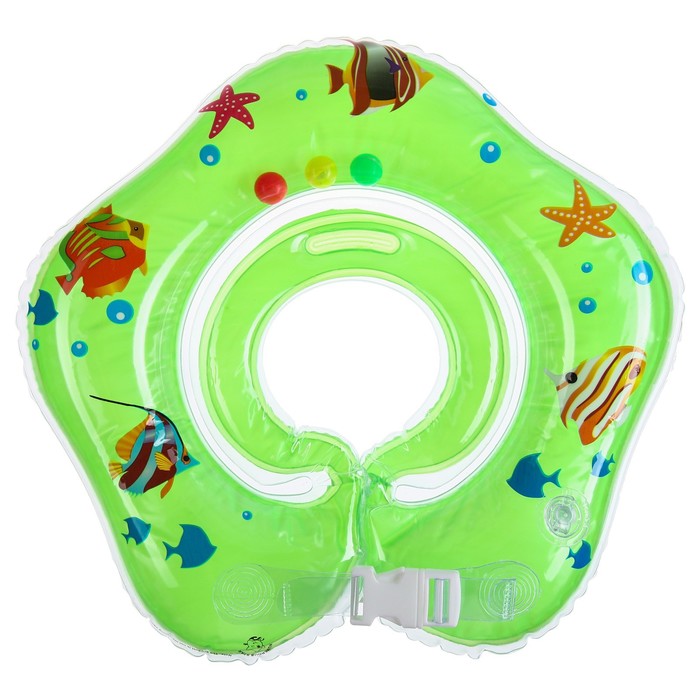 Круг детский на шею, для купания, «Рыбки», с погремушками, двухкамерный, цвет зеленый
