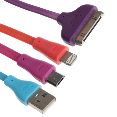 Кабель 3 в 1 OXION, microUSB/Lightning/iPhone 30-pin - USB, 1 А, 0.2 м, разноцветный
