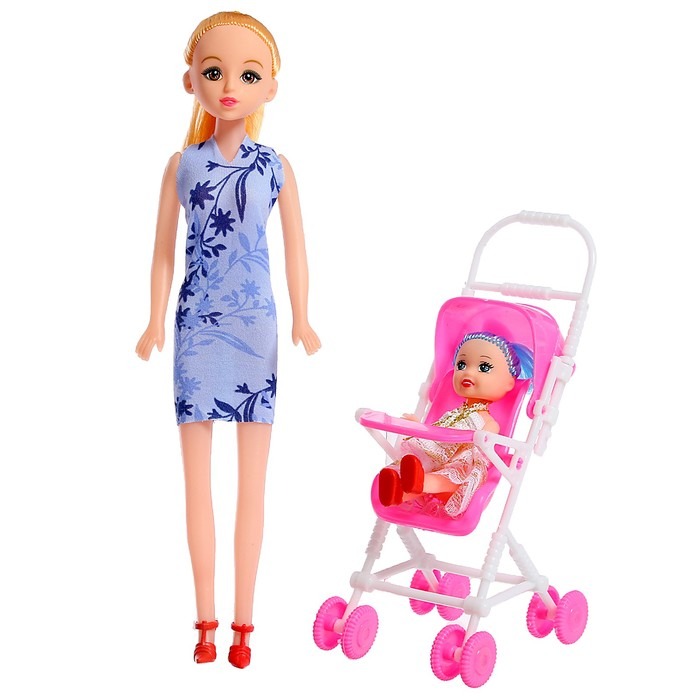 Кукла-модель «Мама с дочкой» с коляской