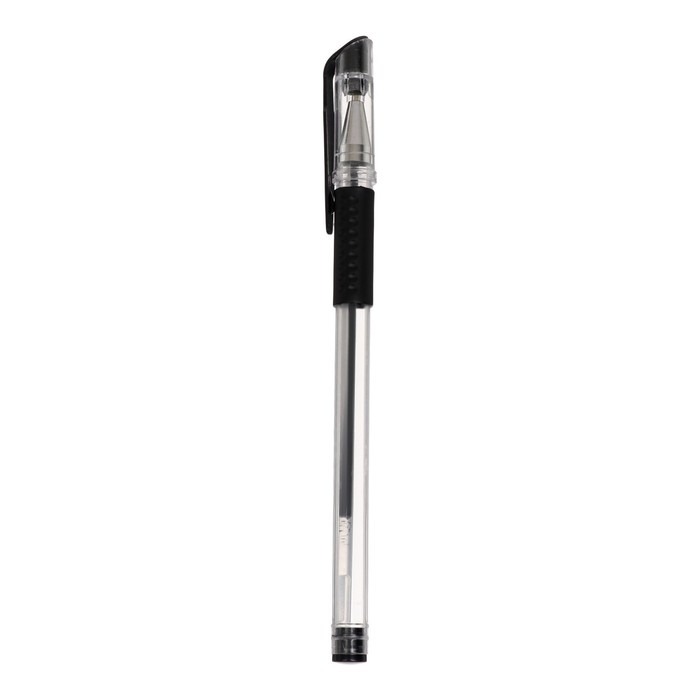 Ручка гелевая, 0.5 мм, чёрный стержень, прозрачный корпус, с резиновым держателем