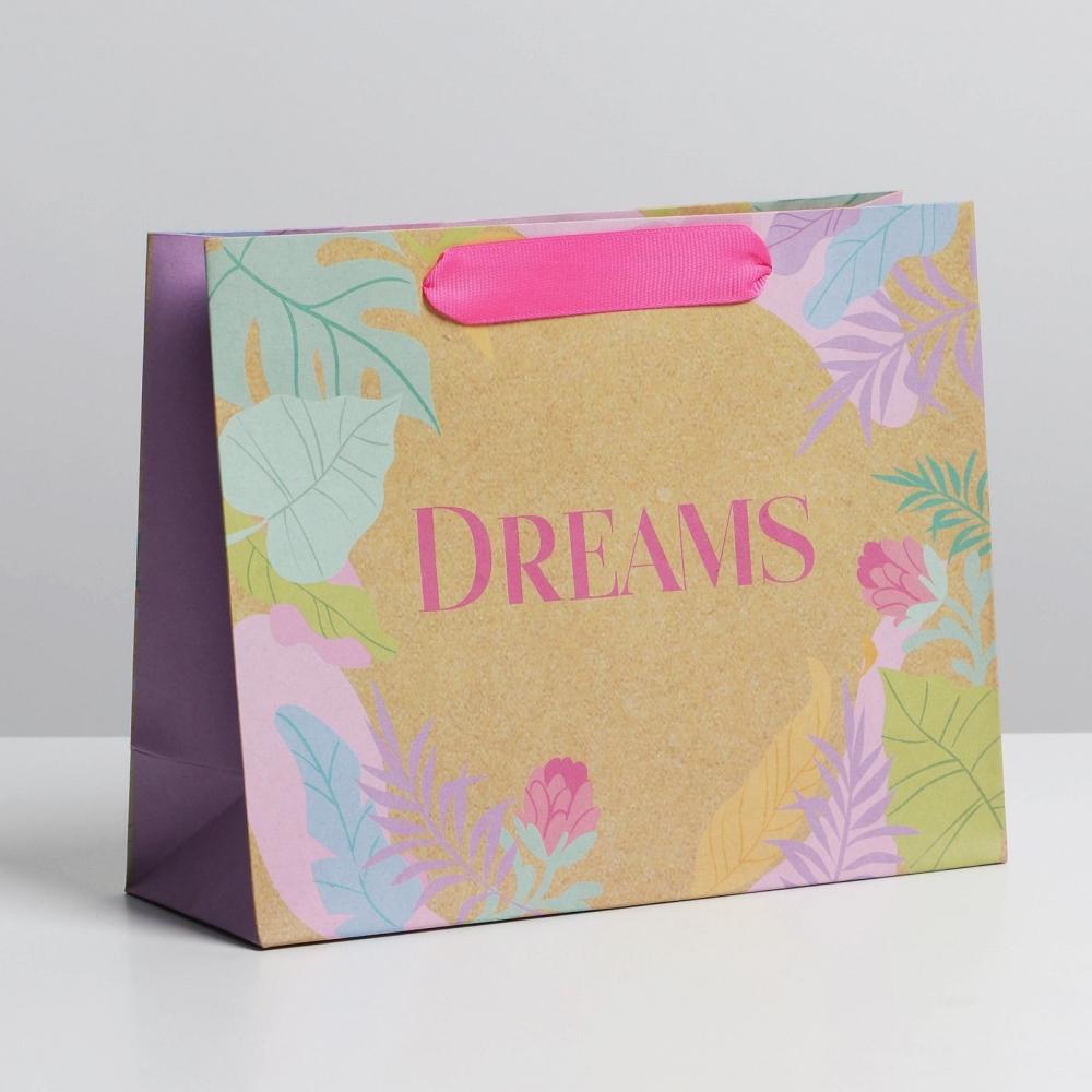 Пакет крафтовый подарочный «Dreams», 22 × 17,5 × 8 см