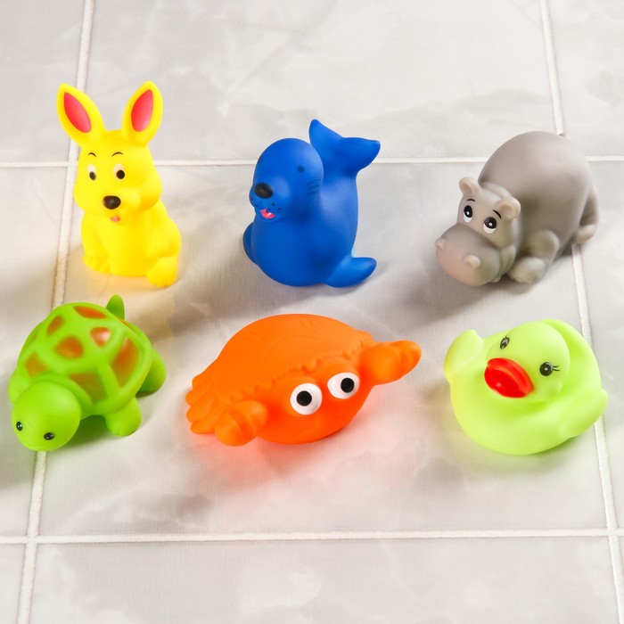 Набор игрушек для игры в ванне «Морские животные», с пищалкой, 6 шт