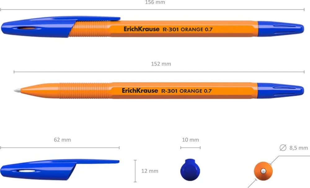 Ручка шариковая R-301 Orange Stick 0.7, цвет чернил синий, набор 4шт