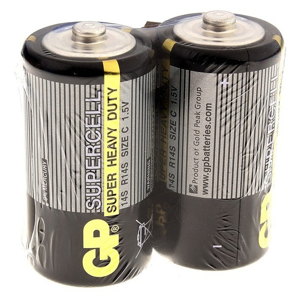 Батарейка солевая GP Supercell Super Heavy Duty, C, 14S / R14, 1.5В, спайка, 2 шт.