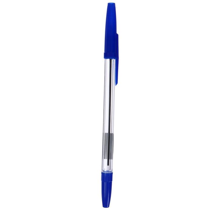 Ручка шариковая 0,7мм стержень синий, корпус прозрачный с синим колпачком