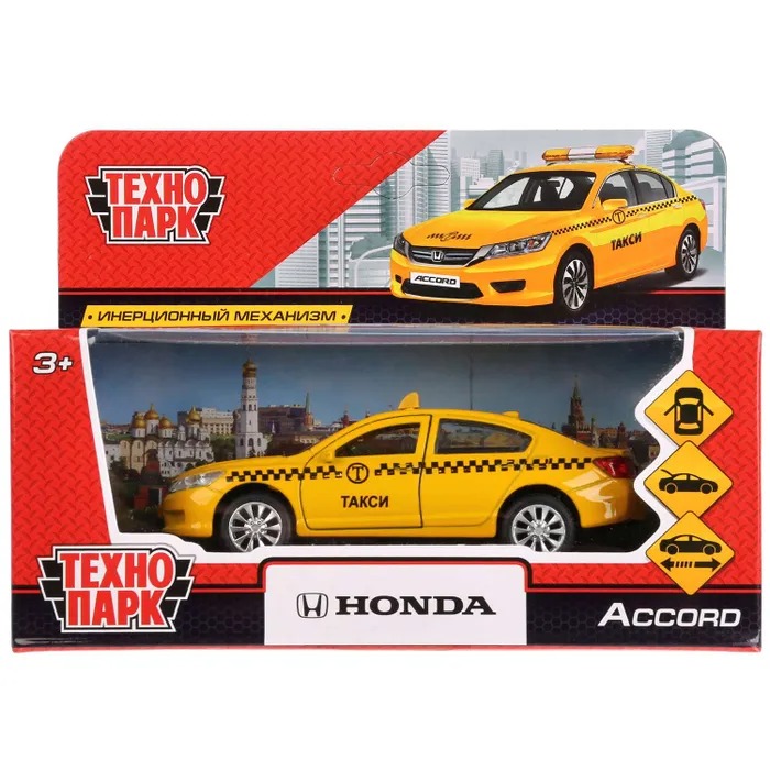 Модель ин. мет. "Honda Accord такси" 12см, открыв. двери, кор. ACCORD-T (Технопарк)