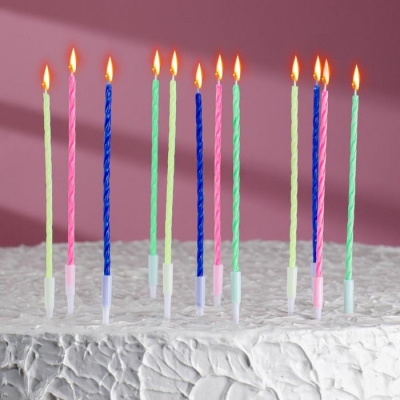 Свечи для торта Коктейльные, с подставками, (набор 12 шт) длинные