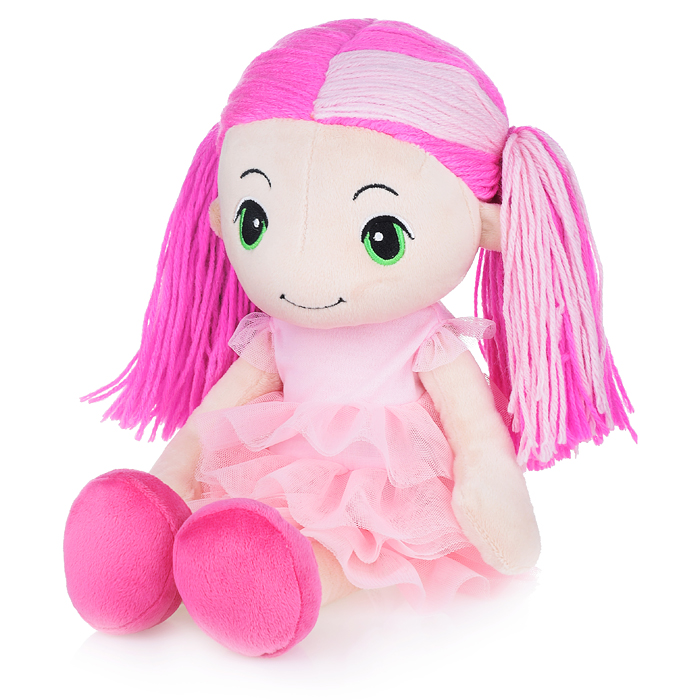Кукла Стильняшка с розовой прядью в платье с воланами, 40 см
